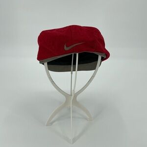 Vintage 90s Nike Red Cabbie Newsboy Hat Golf Cap w Snap With Grey Swoosh | Med